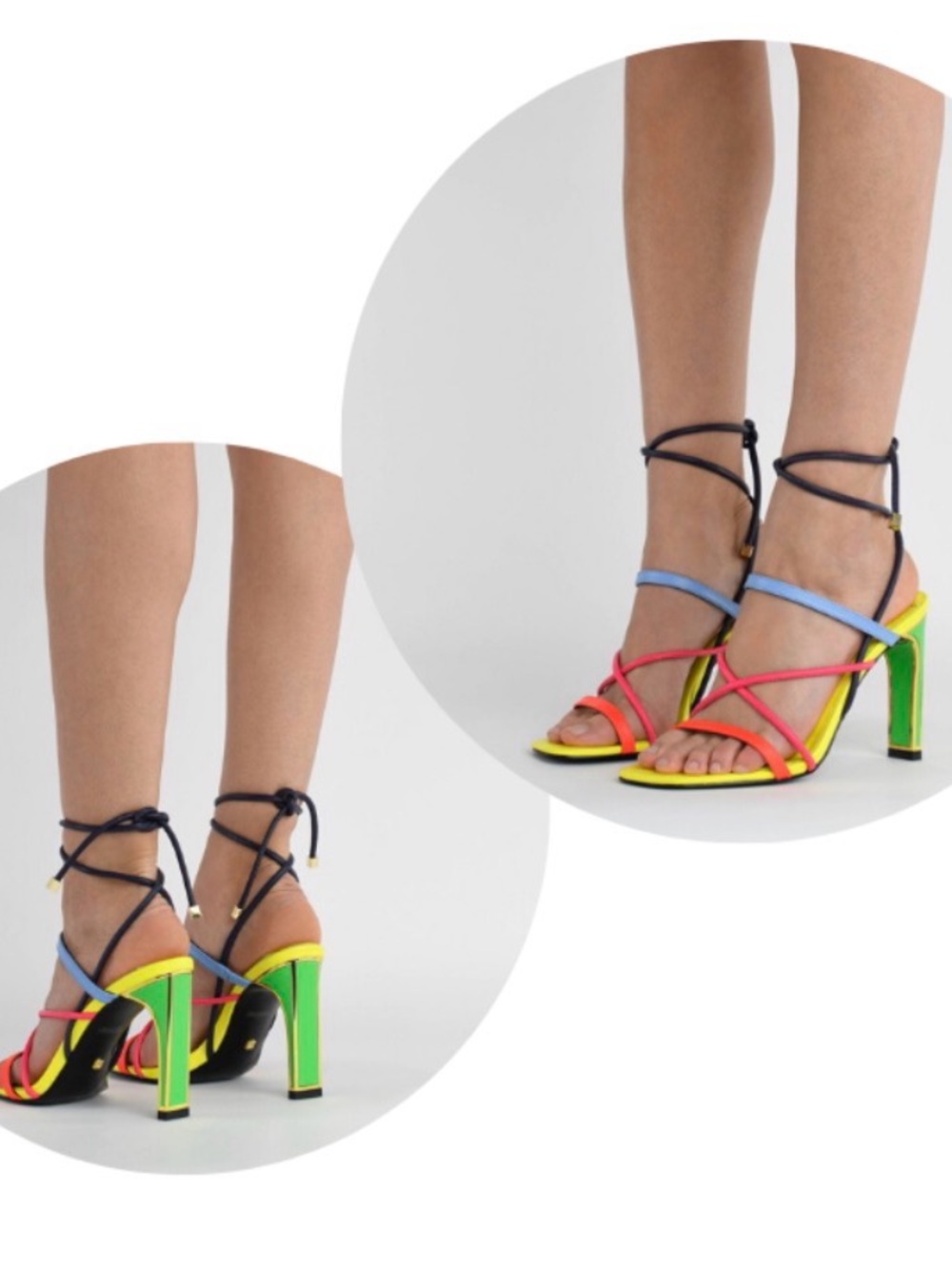 Kat Maconie Ashleigh Neon Yellow Pink Strappy Heels - Picture 13 of 14